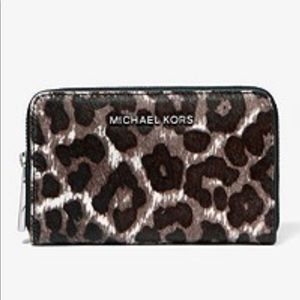 Michael Kors Calf Hair Gray Leopard Print Wallet